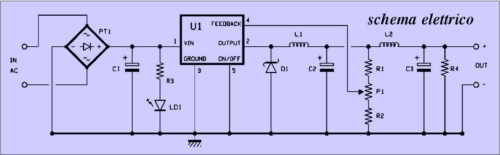 Alimentatore switching regolabile schema elettrico