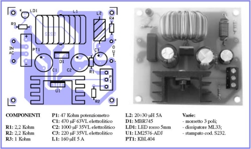 Alimentatore switching regolabile componenti