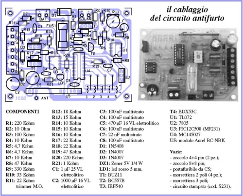 cablaggio circuito antifurto energia solare