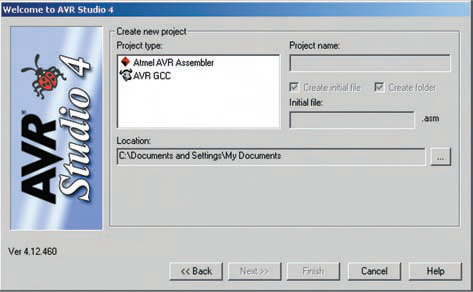 Figura 6. Dialog box al lancio di AVR Studio 4