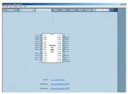 Figura 7. Terminata la fase di compilazione il software mostra il PSoC scelto con l’indicazione dei pin utilizzati per il progetto.
