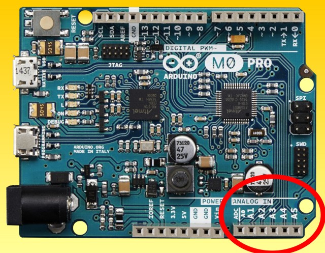 Figura 1: Gli ingressi analogici di Arduino M0 PRO.