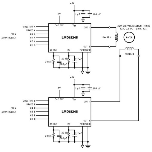 Figura 9: un microcontrollore pilota un motore utilizzando l’integrato LMD18245.