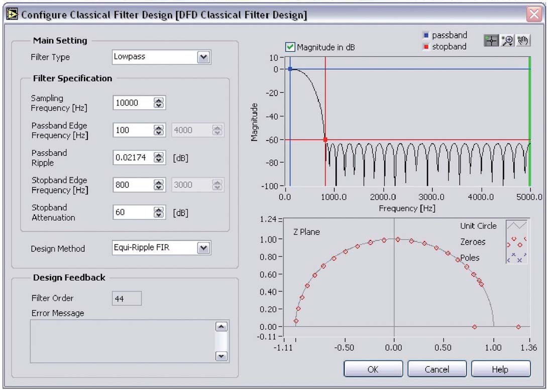 Figura 7: finestra Classical Filter Design in cui è possibile inserire i parametri di progetto del filtro.