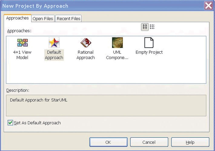 Figura 2: avviando il software StartUML è mostrata la finestra che permette di selezionare il tipo di progetto da creare.
