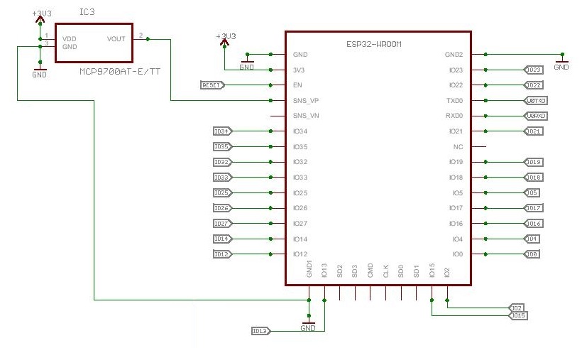 Figura 2: il collegamento elettrico tra il sensore MCP9700 ed ESP32-WROOM