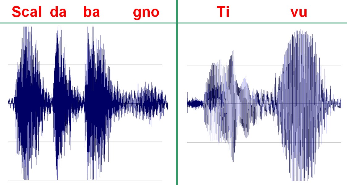 Figura 2: le differenze dinamiche tra le due forme d'onda relative alle parole "Scaldabagno" e "TV"