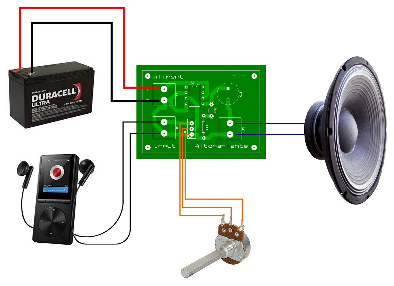 Figura 7: il cablaggio dell'amplificatore audio