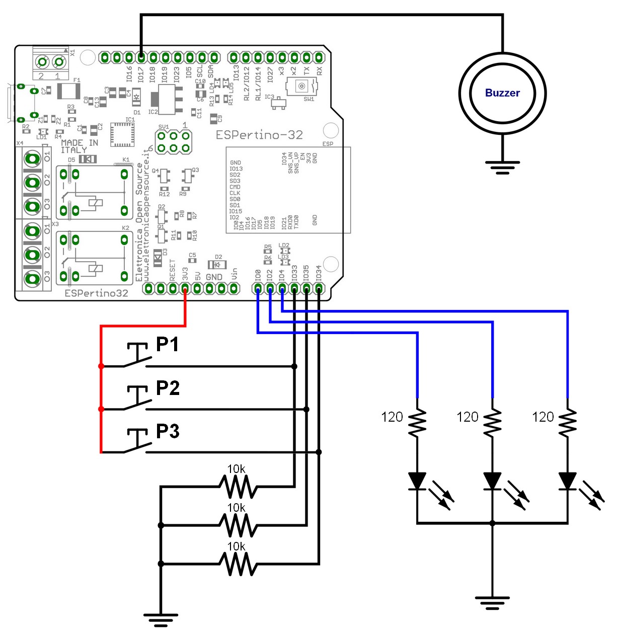 Figura 3: schema elettrico della pulsantiera per quiz