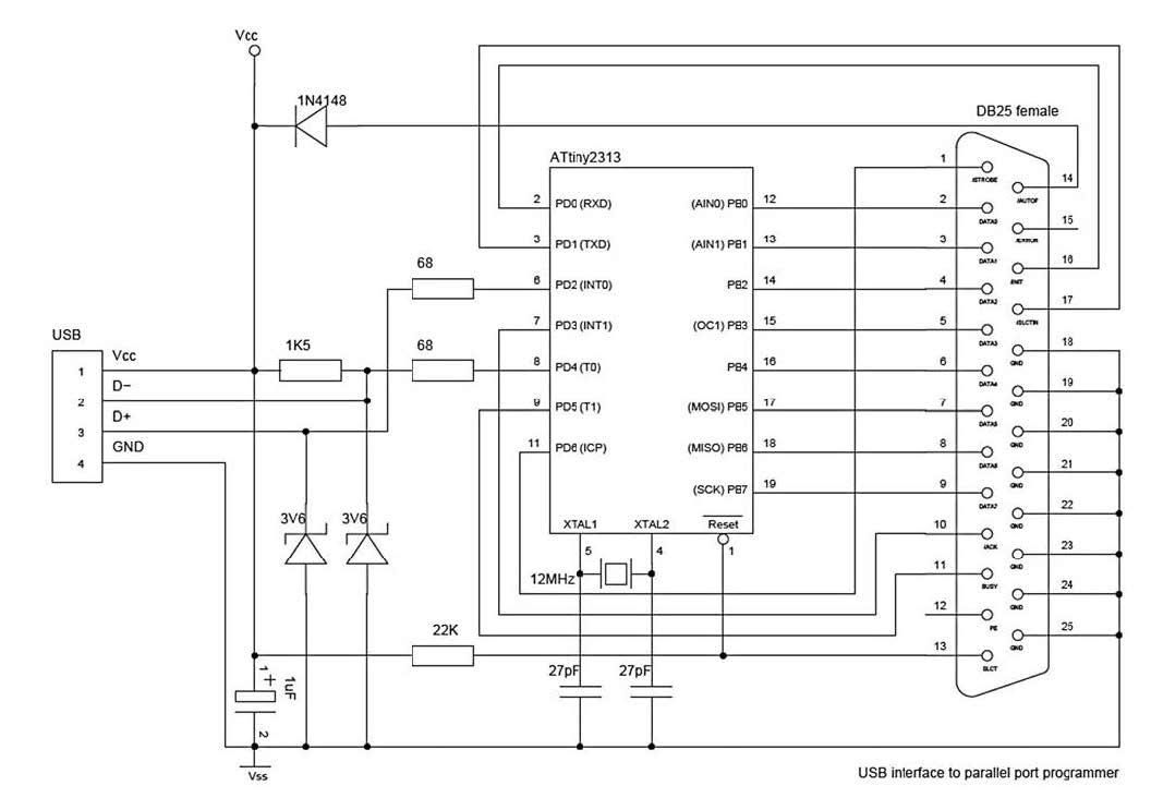 Схема usb. USB to LPT переходник atmega8. USB-LPT переходник схема. USB LPT адаптер схема. USB to LPT переходник своими руками.