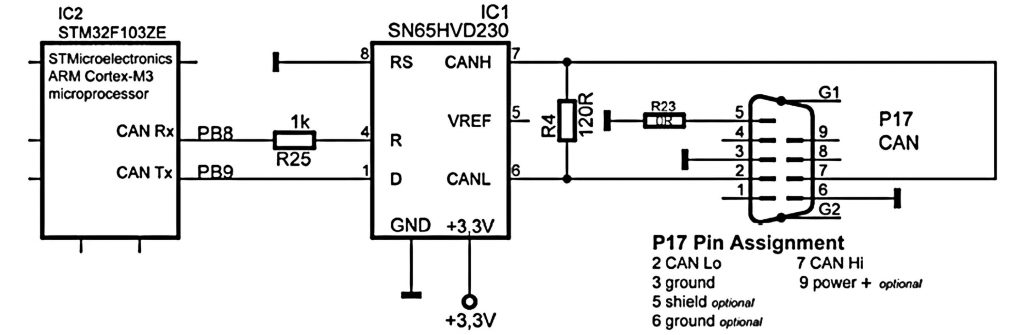 Figura 2: lo schema di collegamento del transceiver CAN.