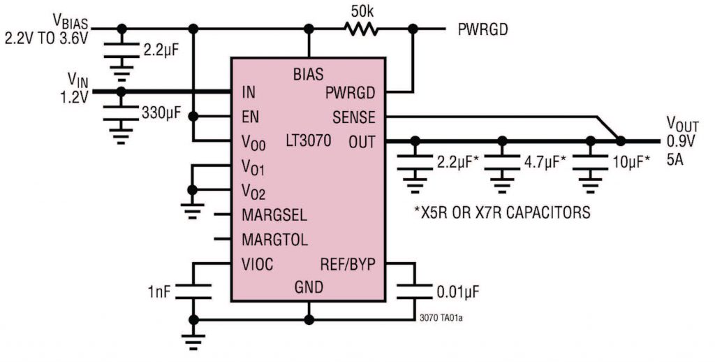 Figura 1: tipico circuito applicativo dell’LT3070.