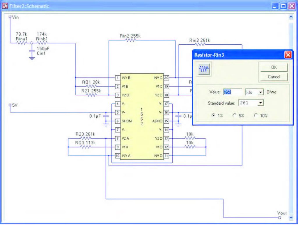 Figura 12: Schematic Window (pulsante Schematic della finestra Enhanced Inplement). Consente di visualizzare lo schema circuitale del filtro implementato.