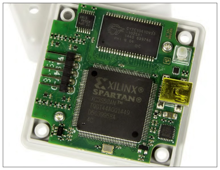 Figura 1: le parti interne di ScanaQuad comprendono principalmente una FPGA Spartan prodotto da Xilinx e una memoria veloce