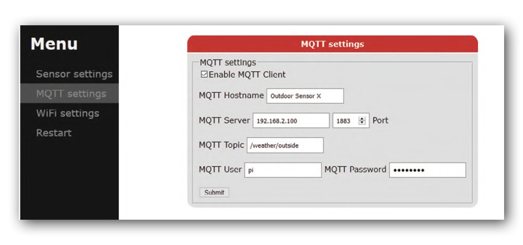 Figura 11: configurazione MQTT nell'interfaccia web del sensore