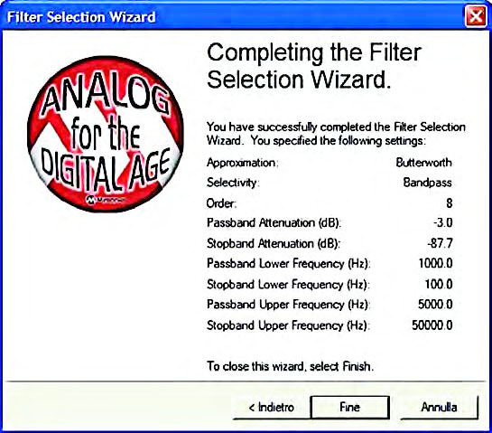 Figura15: form “Completing the Filter” del percorso di progetto Filter Selection Wizard.