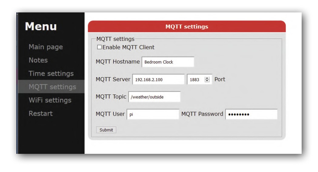 Figura 10: la configurazione del protocollo MQTT nelle impostazioni Web