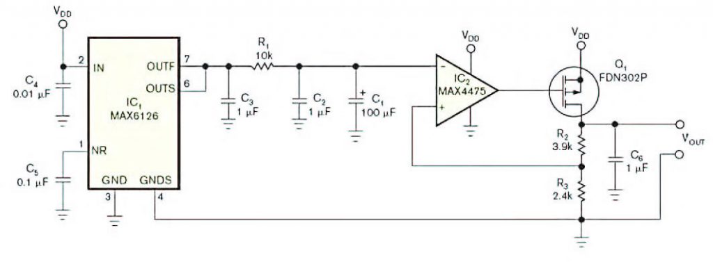 Figura 1: regolatore di tensione low-dropout a bassissimo rumore.