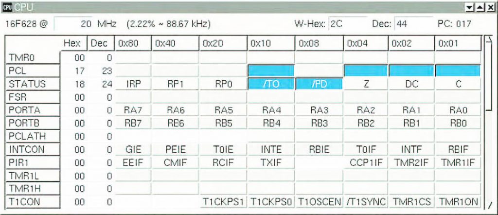 Figura 11: stato della CPU in YaPIDE.