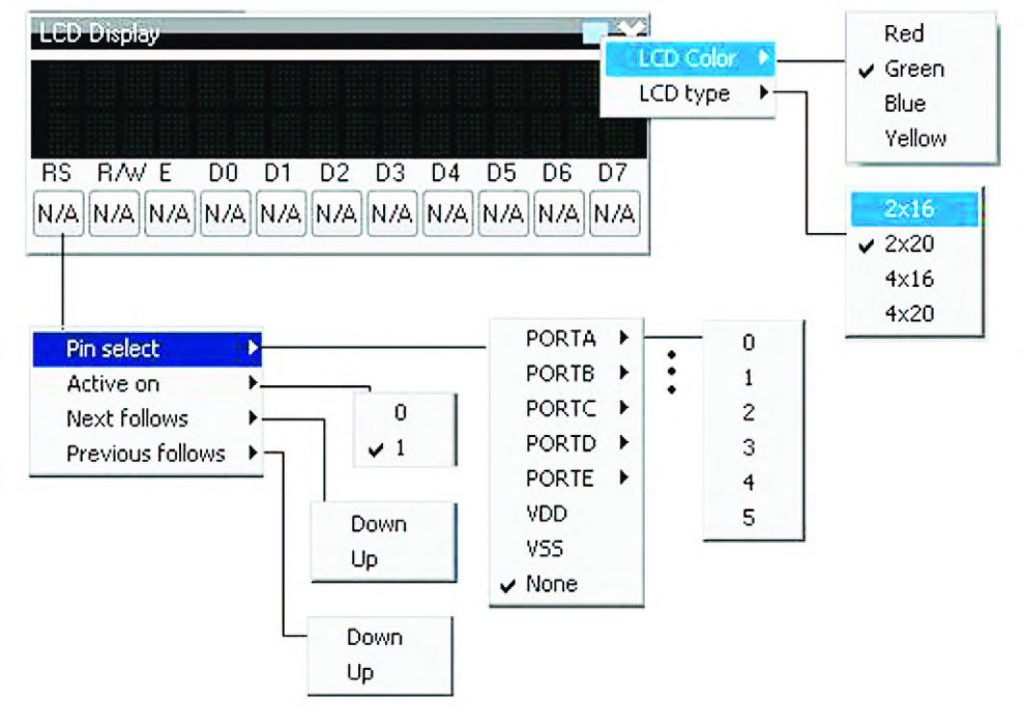 Figura 15: esploso delle funzioni di impostazione di un LCD Display virtuale.