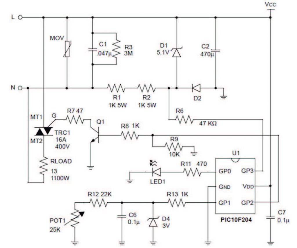 Figura 5: Schema elettrico del termostato con PIC10.