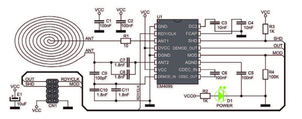 Figura 10: schema elettrico e connessioni RFid Reader.