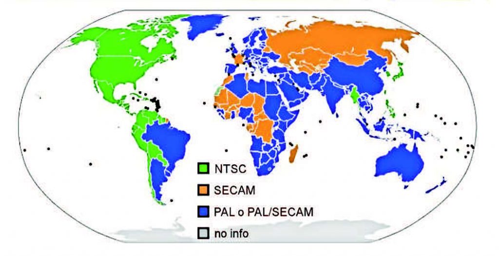 Figura 3: diffusione degli PAL, NTSC e SECAM nel mondo.
