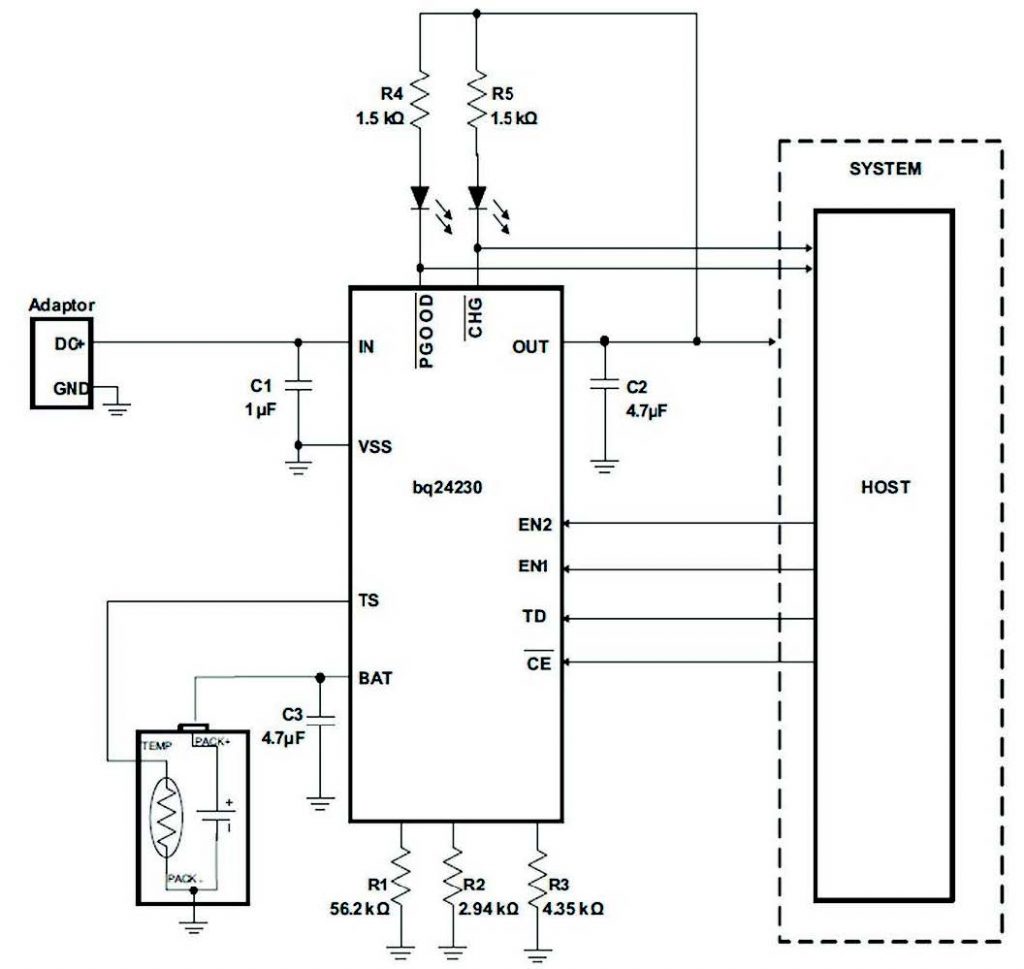 Figura 3-Chip bq24230 utilizzato in modalità non standalone (gestito cioè in maniera intelligente da un controller esterno) [3]
