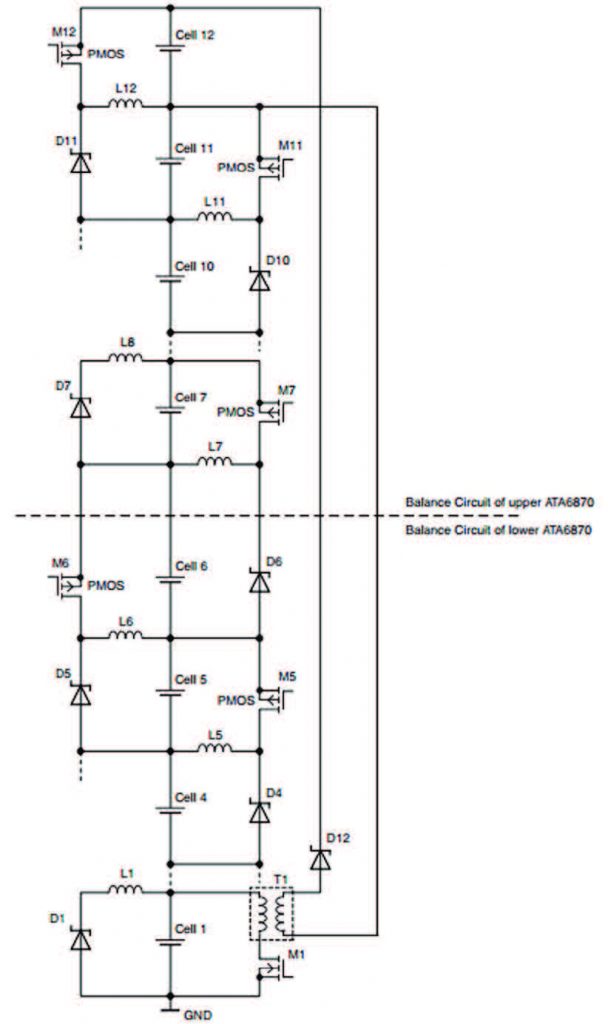 Figura 6: circuiti di bilanciamento induttivi tra due integrati ATA6870