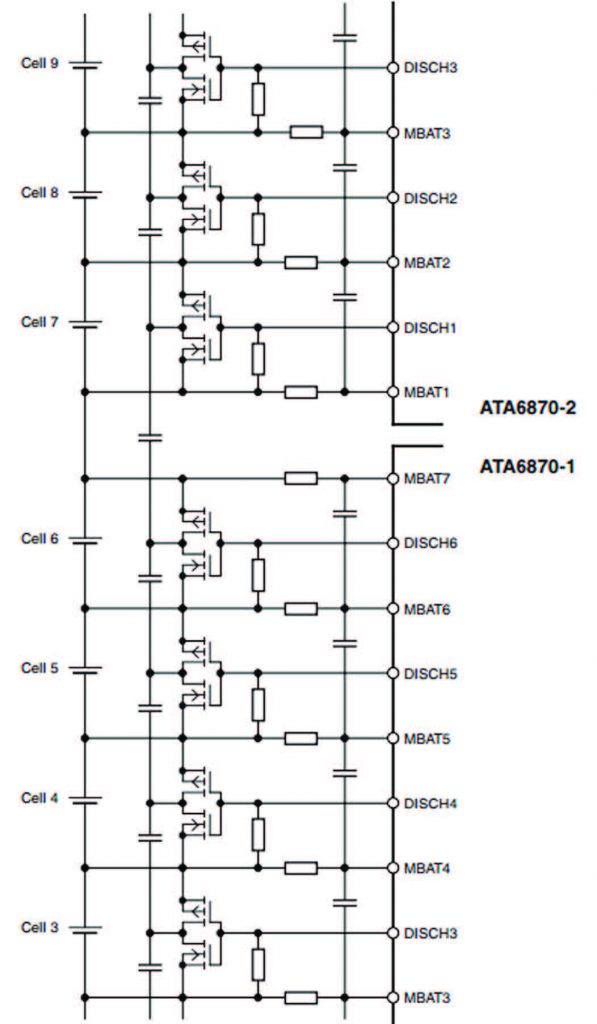 Figura 9: circuiti di bilanciamento capacitivi tra due integrati ATA6870
