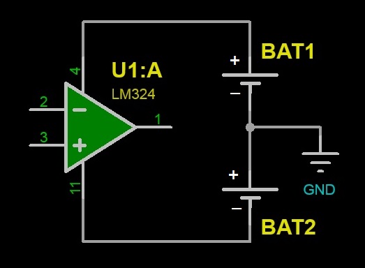 Alimentazione di un LM324 con due batterie